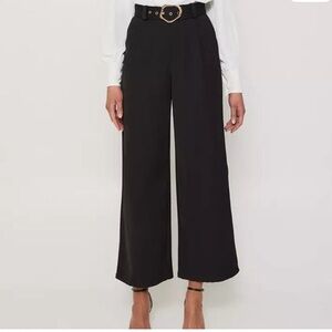 House of Harlow 1960 NEW Black Linen Blend Wide Leg Belt With Bucle Pants